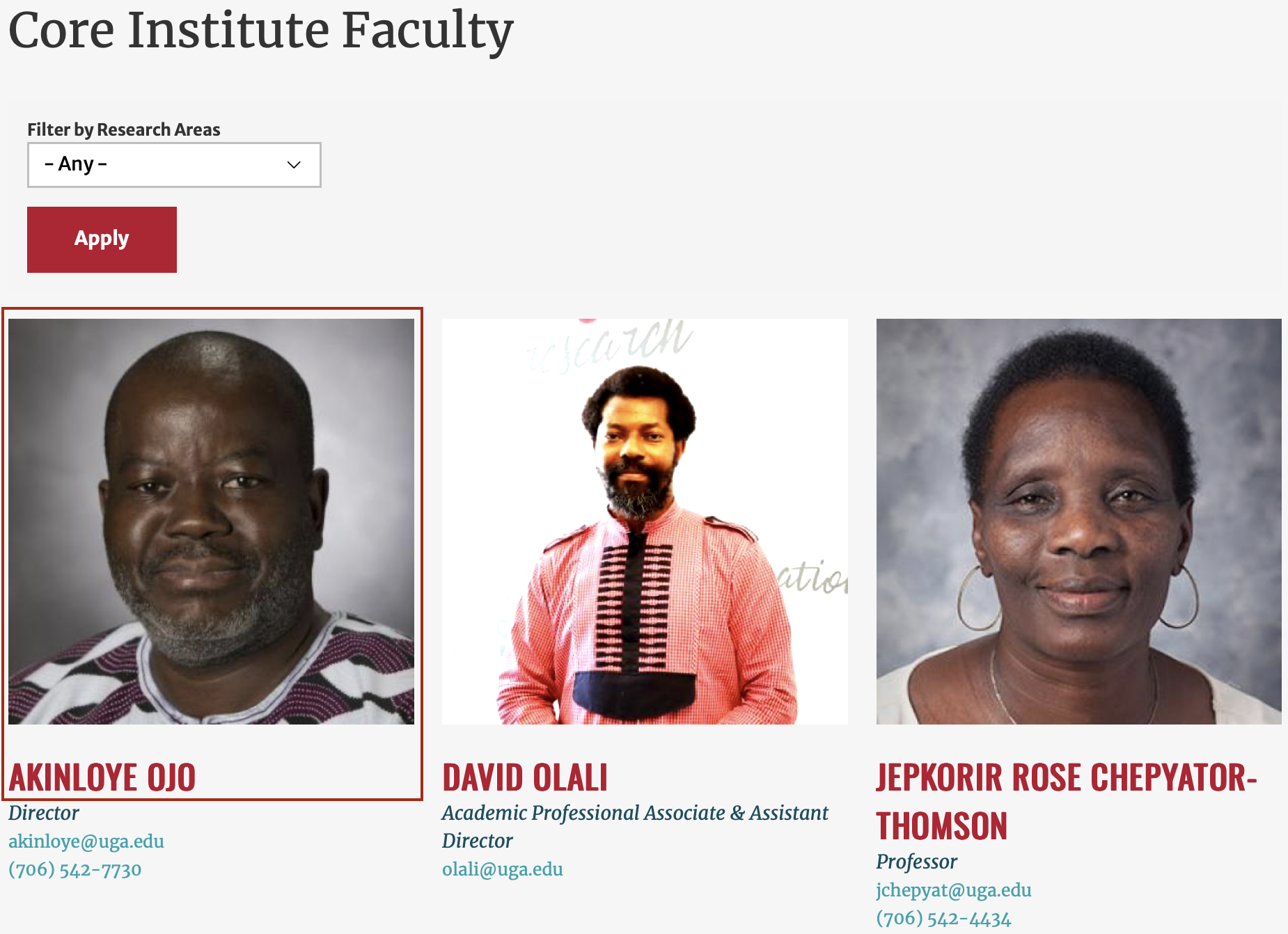 Core institution faculty directory listing