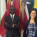 CenHTRO Director David Okech and Associate Director Lydia Aletraris photographed at the International Labour Organization headquarters at the United Nations in Geneva, Switzerland